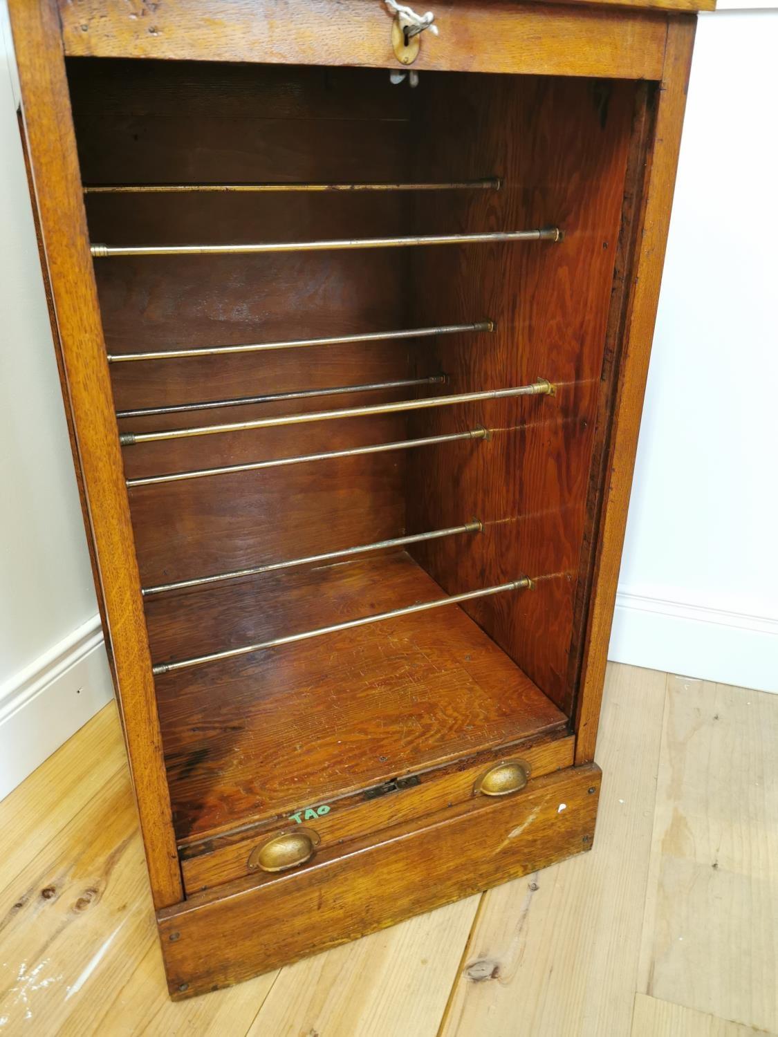 Early 20th. C. oak office cabinet with tambour door - Image 2 of 5