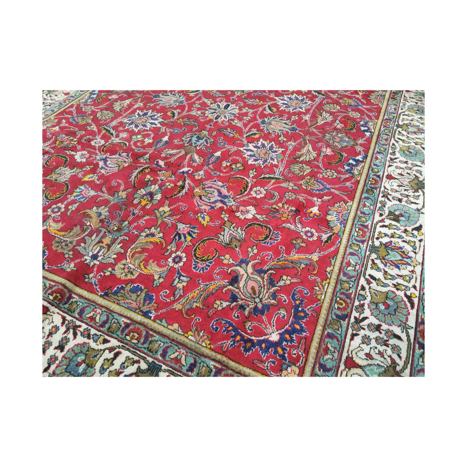 Persian Tabriz hand knotted wool carpet square. - Image 2 of 2
