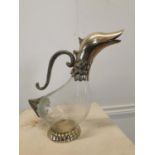 Early 20th C. silver plate and glass wine carafe