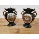Pair of 19th C. hand painted ceramic vases