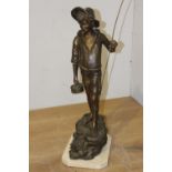 Bronze figure of Boy with fishing rod and basket