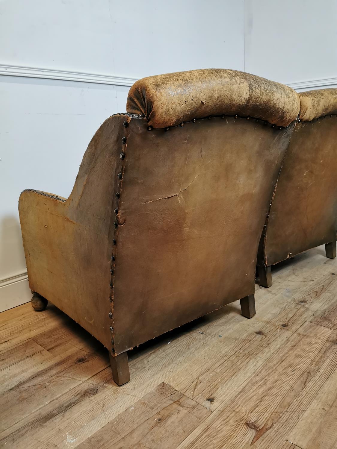 Pair of Art Deco tanned leather tub chairs with brass studs - Image 7 of 7