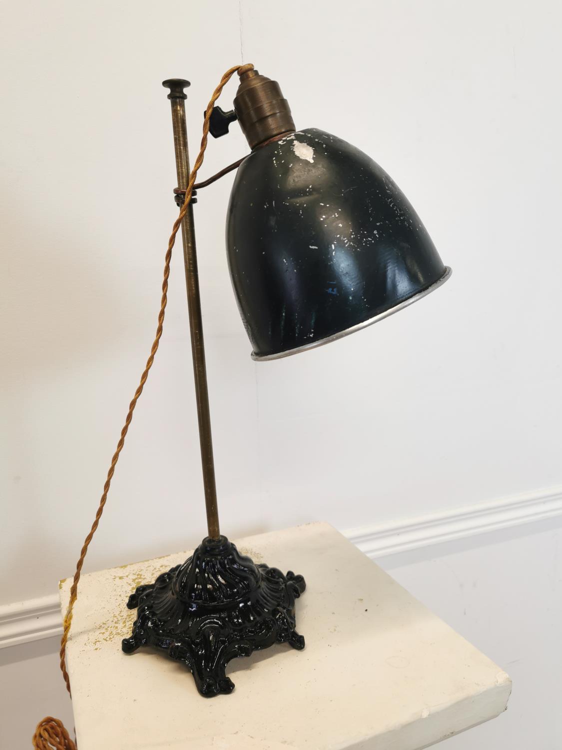 Early 20th C. cast iron and brass desk lamp