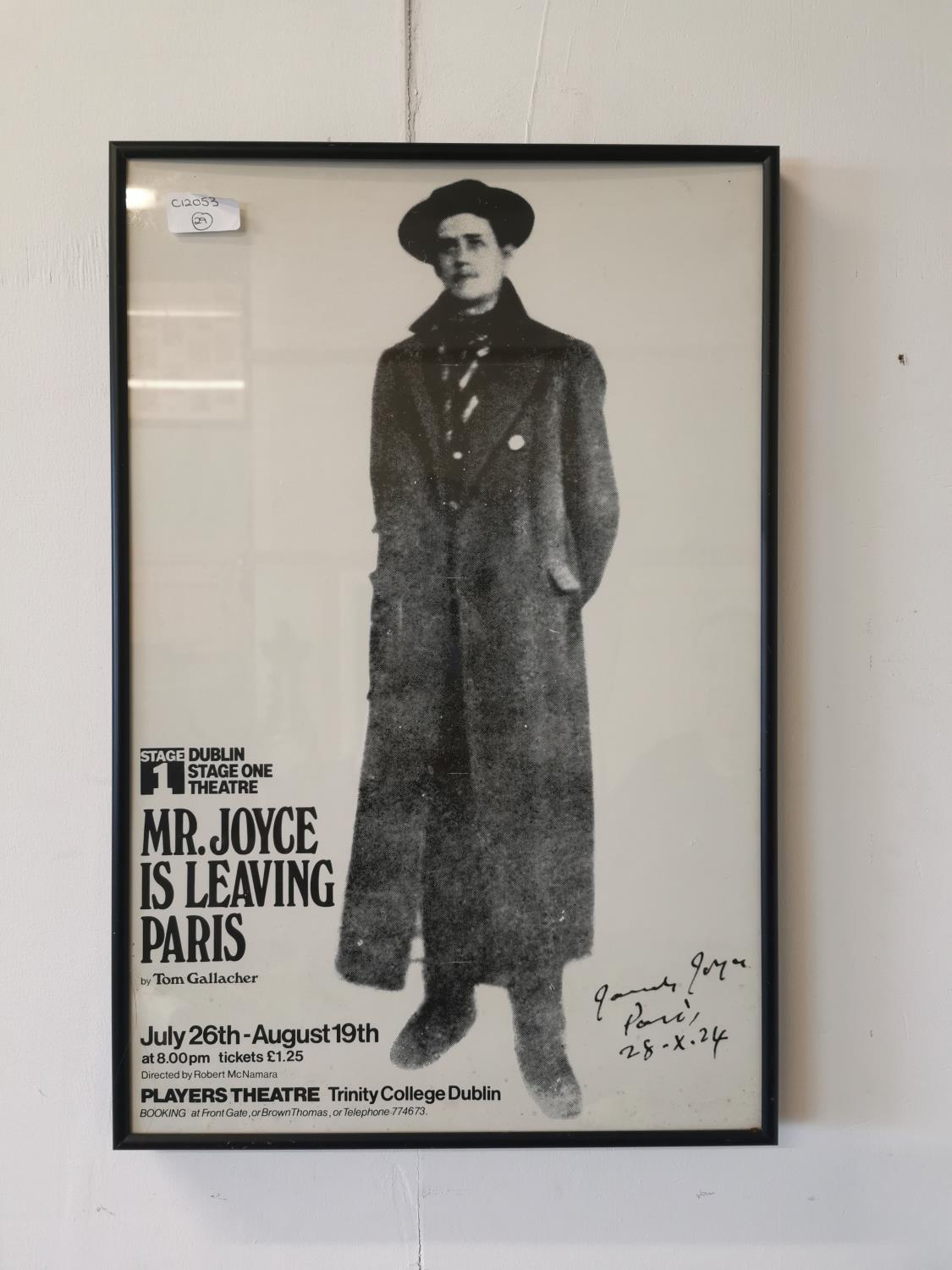 Mr Joyce Leaving Paris framed poster Trinity Theatre.