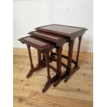 Good quality nest of three mahogany tables with turned columns