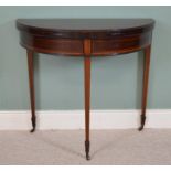 Edwardian mahogany and satinwood inlaid Demi lune games table.