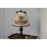 Oak table lamp with silk shade