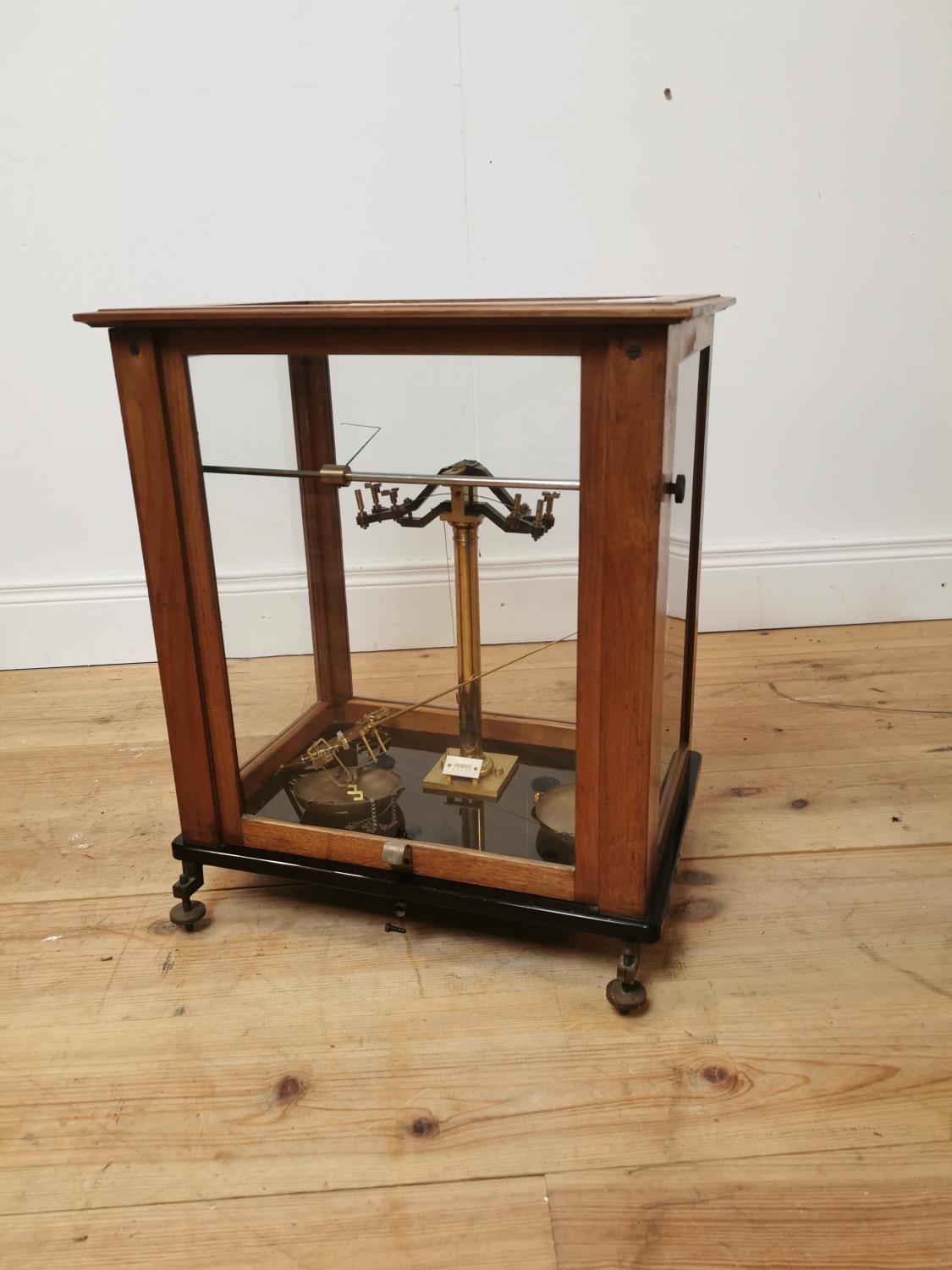 Early 20th C. mahogany cased chemist's scales