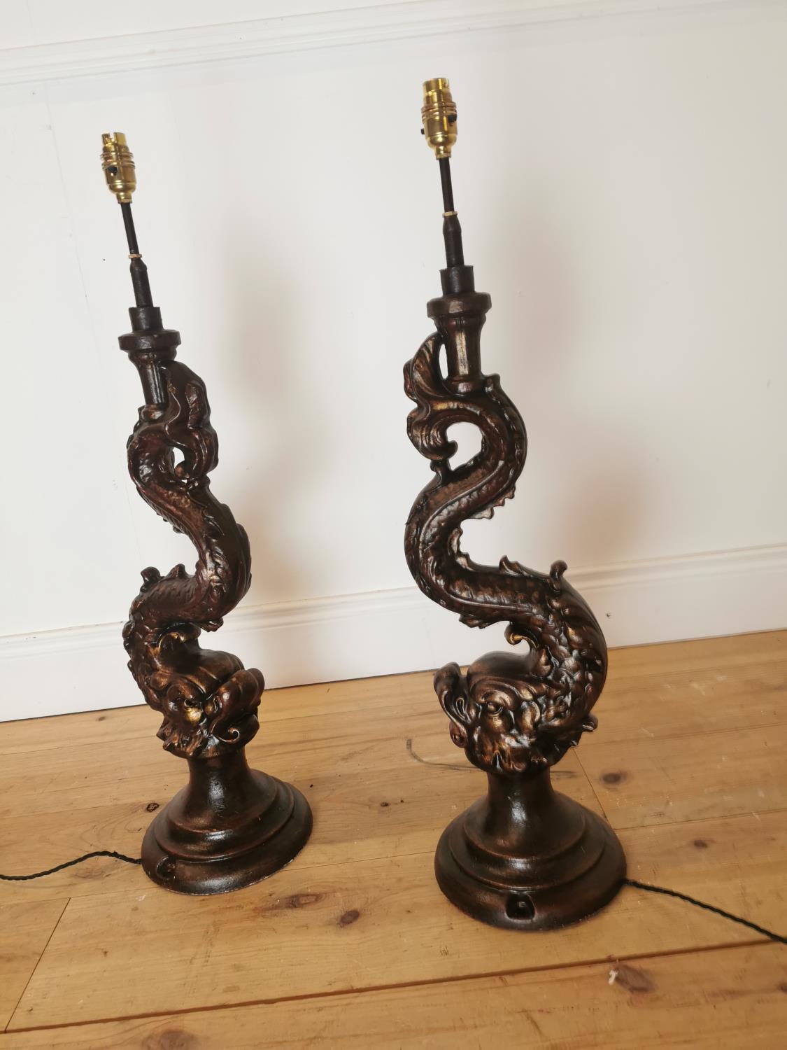 Pair of good quality bronzed cast iron table lamps