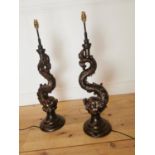 Pair of good quality bronzed cast iron table lamps
