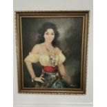 Oil on board - Portrait of Spanish Lady - L Fuzesi