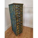 Early 20th C. painted pine bank of drawers