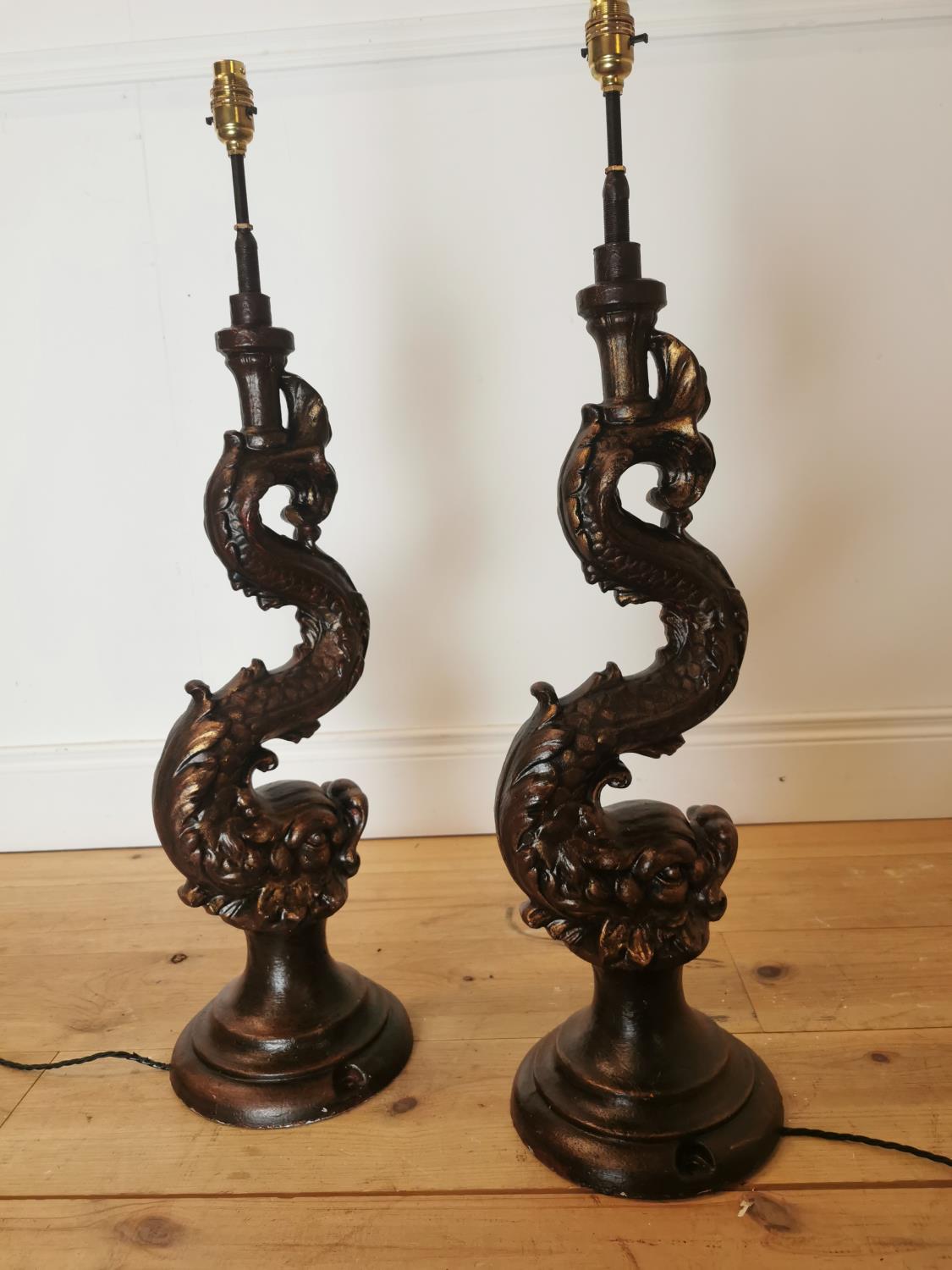 Pair of good quality bronzed cast iron table lamps - Bild 5 aus 8