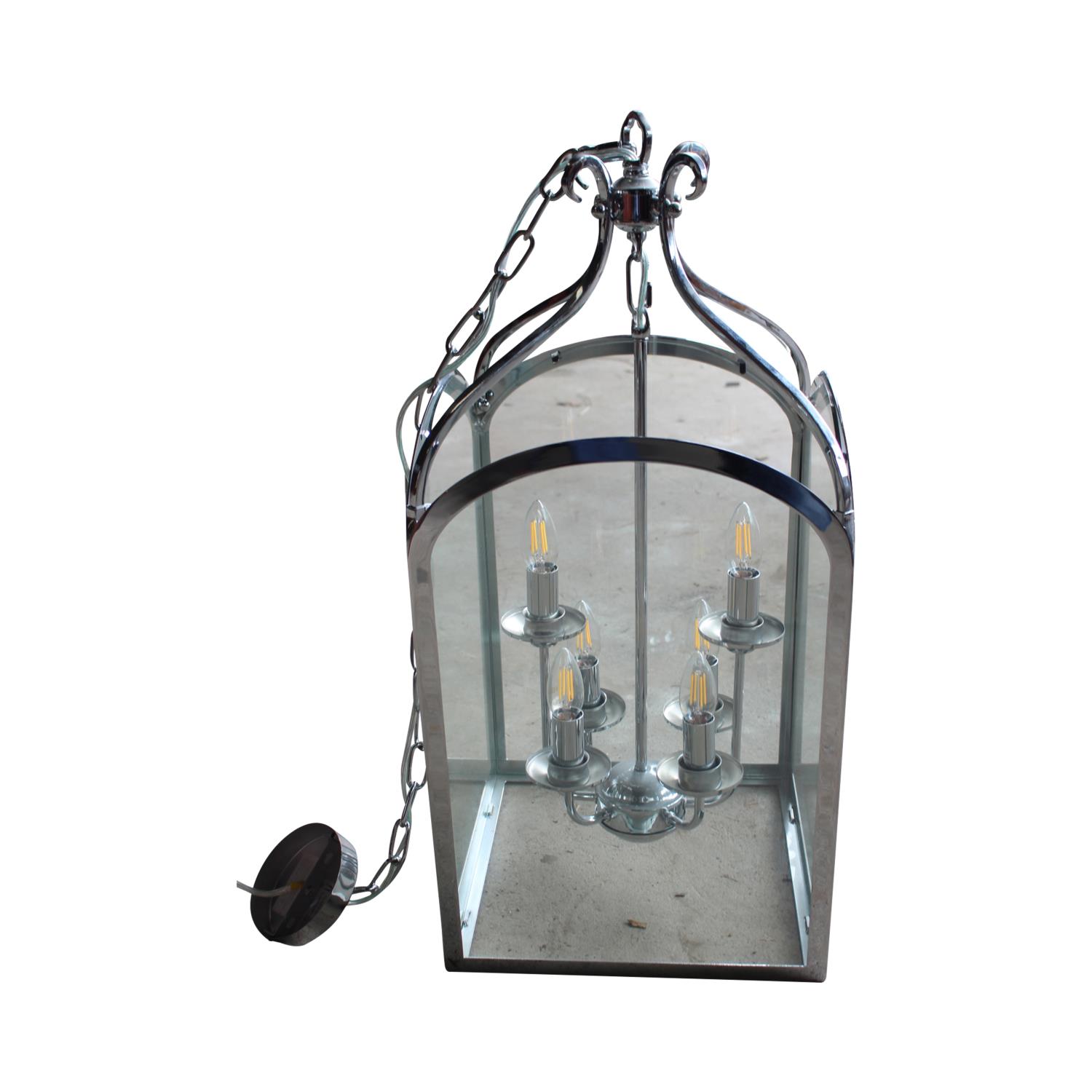 Chrome and glass square hall lantern. - Bild 2 aus 3