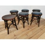 Set of six bentwood stools with leather upholstered seats. {49 cm H x 33 cm W x 33 cm D}.