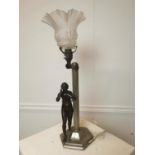 Art Deco chrome lamp with frosted shade
