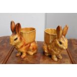 Pair of brown ceramic Rabbit egg cups.