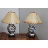 Pair of blue and white ceramic table lamps