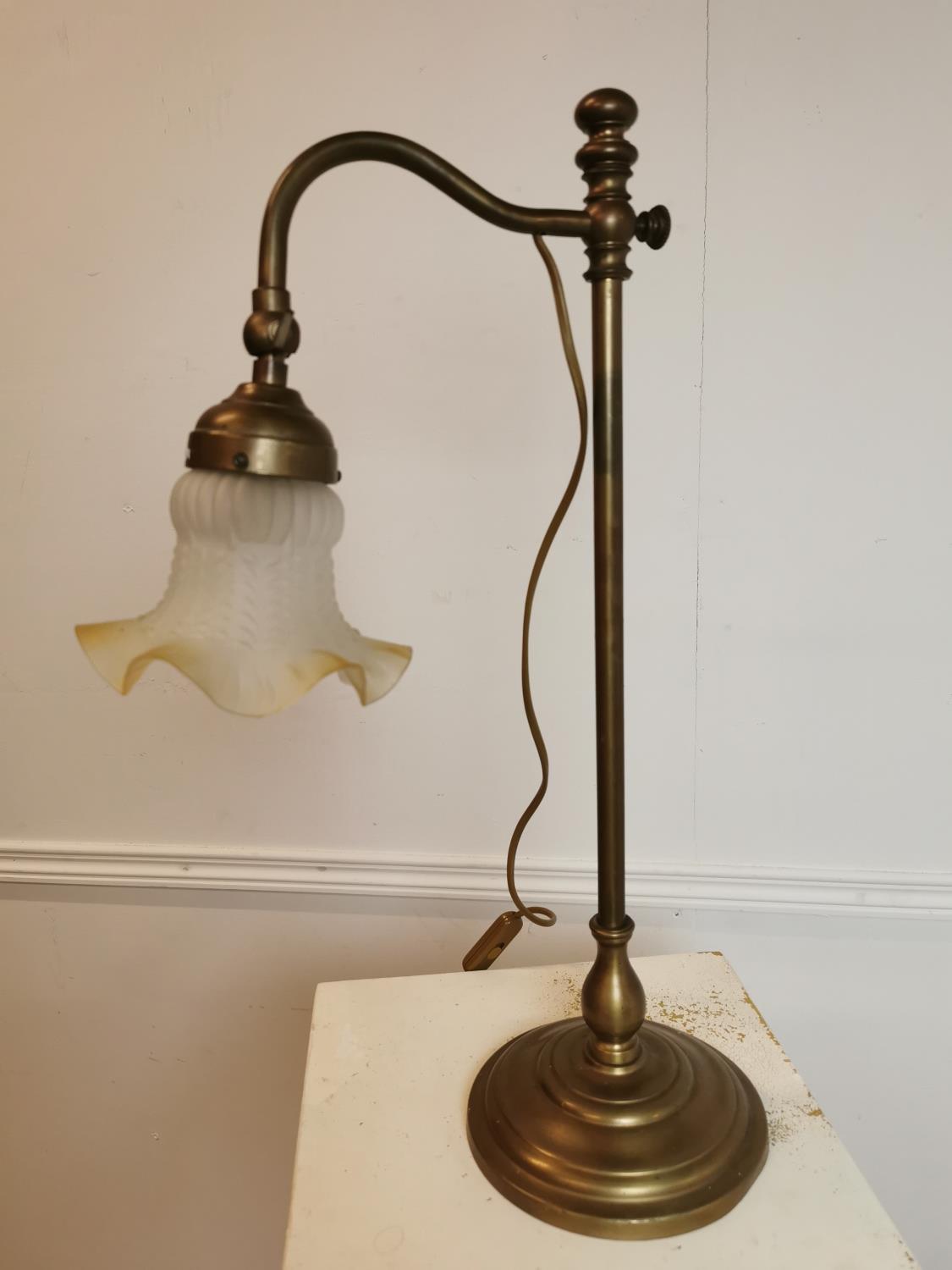 Early 20th C. brass desk lamp with frosted glass shade