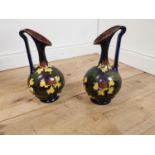Early 20th C. hand painted ceramic Moravian Austrian pottery vases