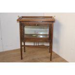 Oak and glass serving cabinet and tray.