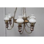 Venetian style brass and ceramic six branch chandelier