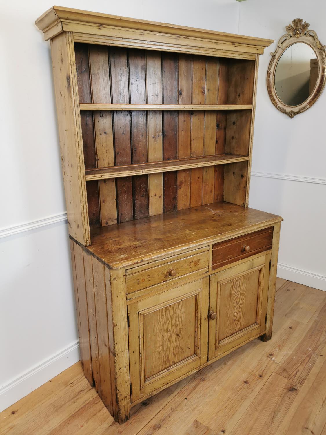 19th C. Irish pine kitchen dresser with open shelves