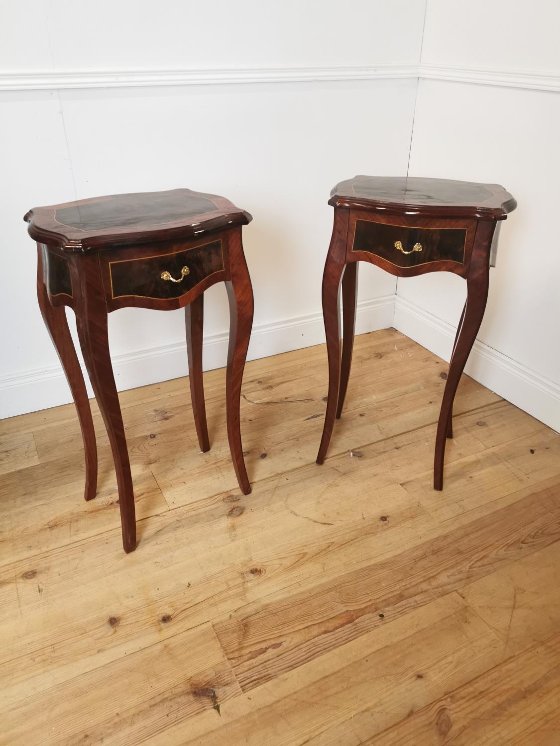 Pair of inlaid kingwood lamp tables