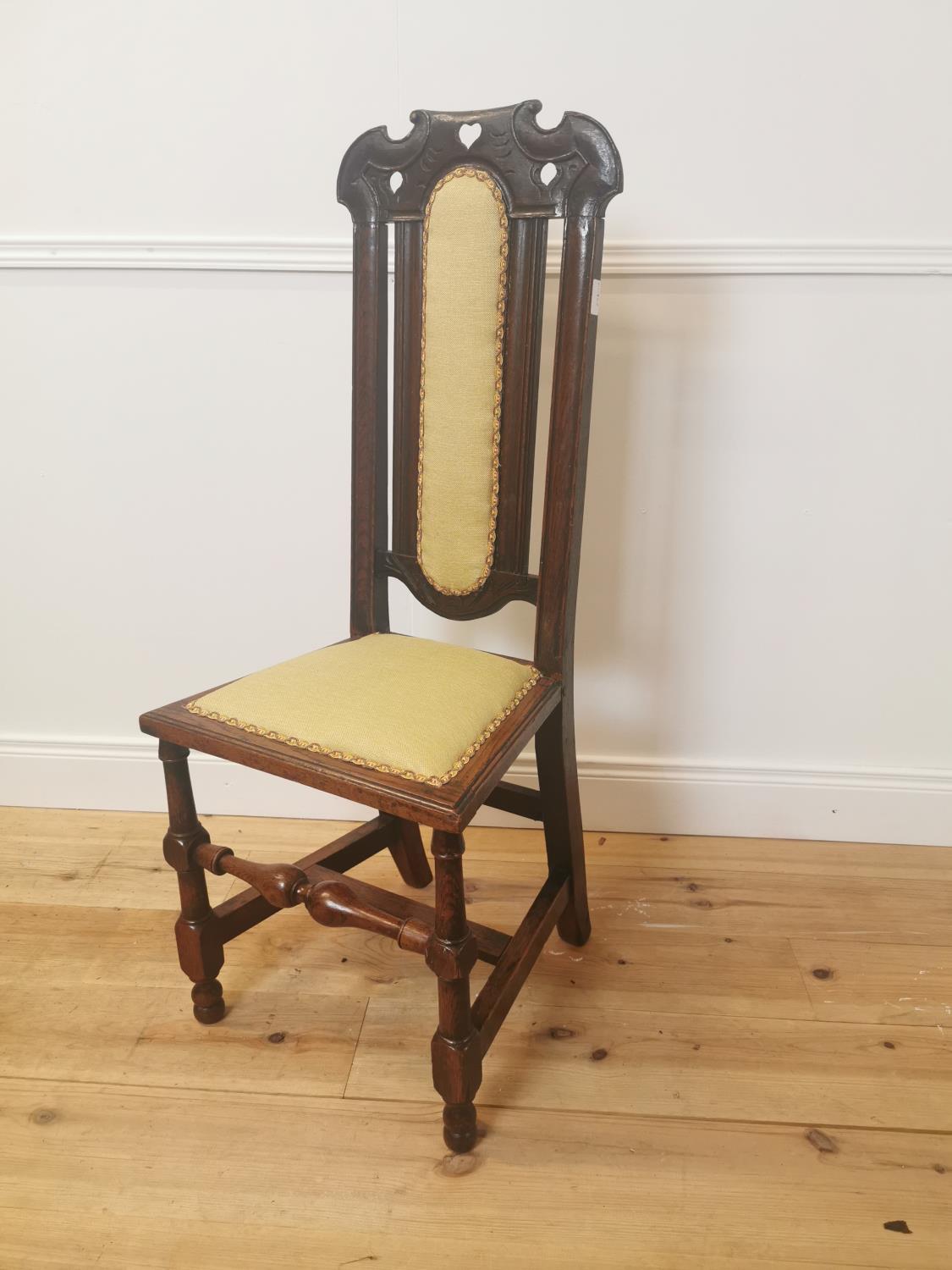 19th C. oak side chair with upholstered back and seat