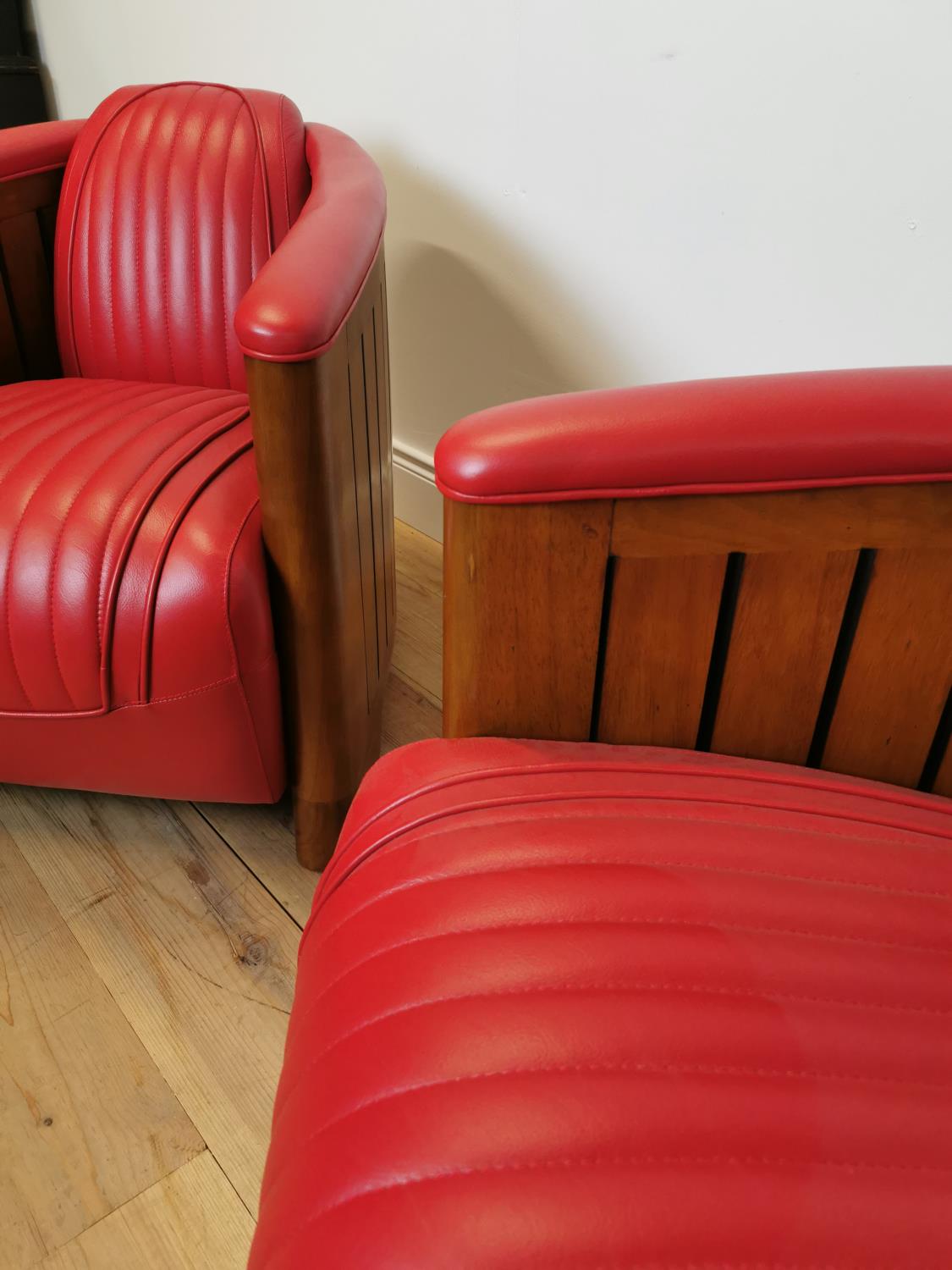 Pair of good quality cherrywood and leather upholstered Aviator club chairs - Image 3 of 4