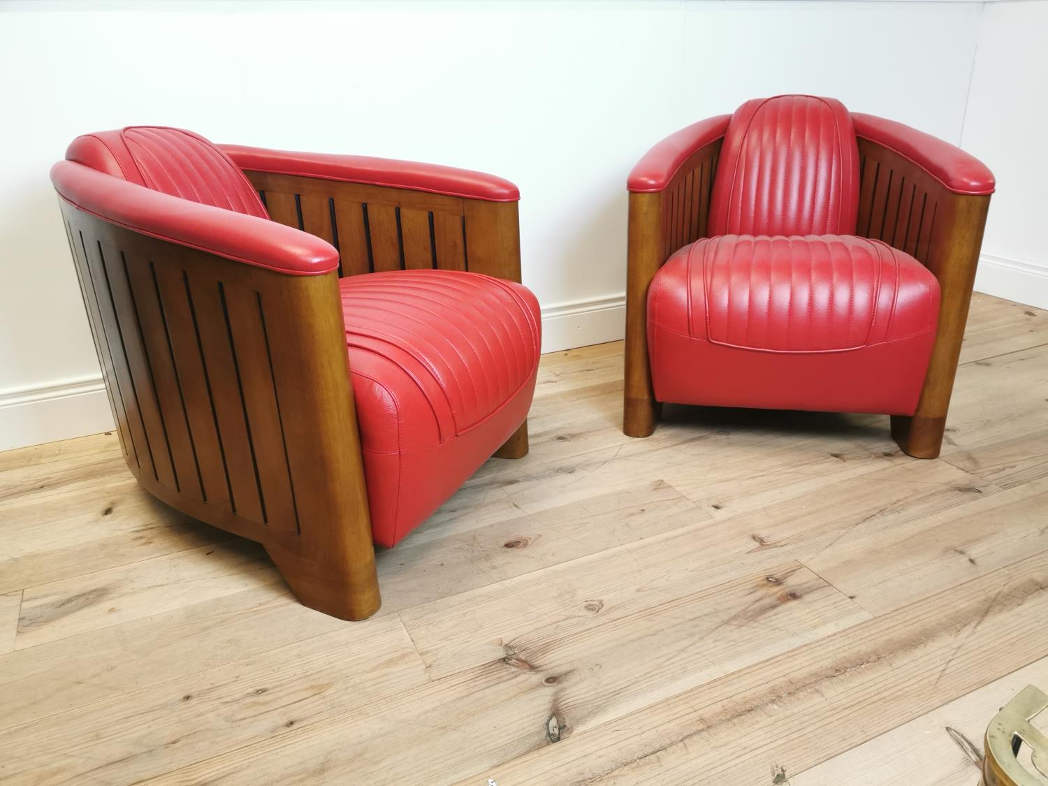 Pair of good quality cherrywood and leather upholstered Aviator club chairs