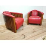 Pair of good quality cherrywood and leather upholstered Aviator club chairs
