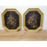 Pair of Still Life oil on boards mounted on gilt frames