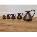 Set of five 19th C. graduated copper measures