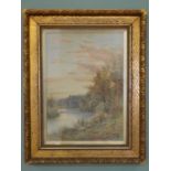 Framed 19th C. watercolour- River Scene signed A.H. Waller.