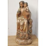 19th C. Carved wooden figure of Madonna and Child.