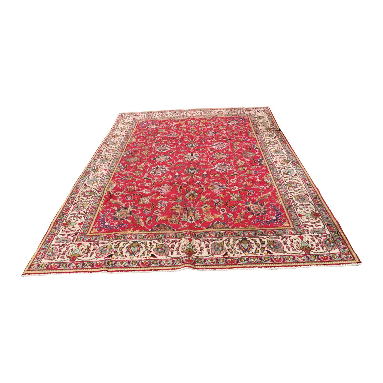 Persian Tabriz hand knotted wool carpet square.