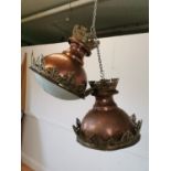 Pair of good quality early 20th C. copper and brass hanging lights