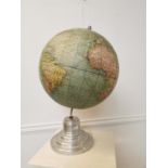 1950's terrestrial globe on polished metal stand.
