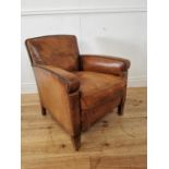 Art Deco hand dyed tanned leather tub chair.