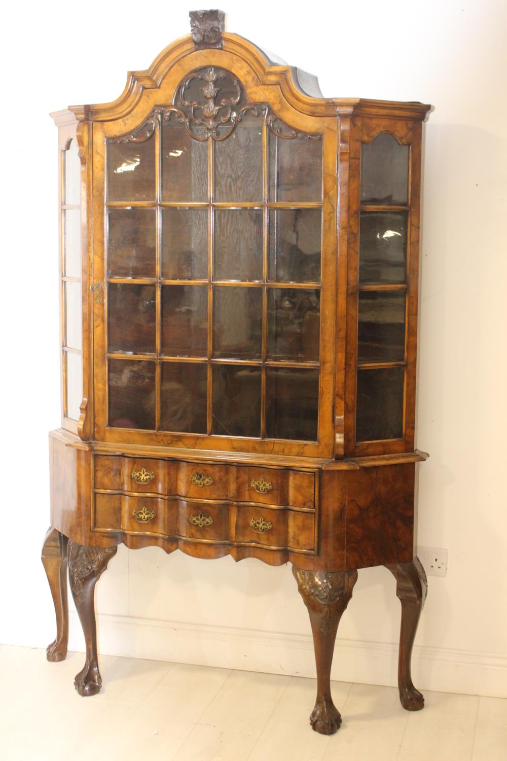 Burr walnut glazed two drawer cabinet