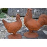 Pair cast iron models of Hen and Rooster.