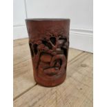 Hand carved bamboo Chinese paint pot