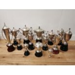 Large collection of 1950s silver plate trophies.