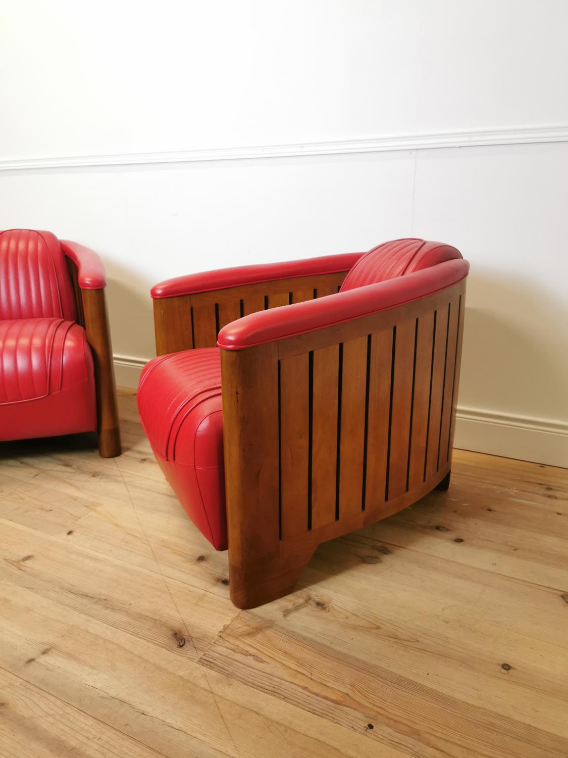 Pair of good quality cherrywood and leather upholstered Aviator club chairs - Image 2 of 4