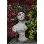 Moulded Stone bust of young lady wearing head scarf