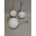 Three Art Deco opaline hanging football shades