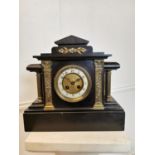 19th C. slate mantle clock with brass mounts