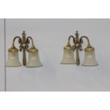 Pair of two branch brass wall lights