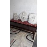 Three Victorian alabaster altar pieces, Jesus and two Angels {51 cm x 51cm}.